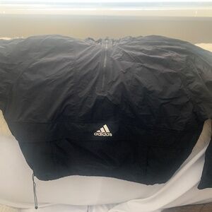 Adidas black hooded windbreaker running